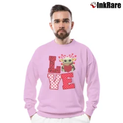 Men’s Baby Yoda Valentine Love Heart Cute Star Wars Crewneck Sweatshirt in light pink | Cozy Fabric, Clean Style