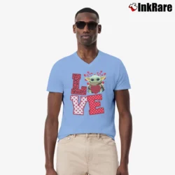 Men’s Baby Yoda Valentine Love Heart Cute Star Wars V-Neck Tee in light blue | Sharp, Breathable, Everyday Staple