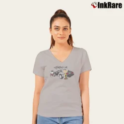 Women’s Back To The Future Charlie Brown Snoopy V-Neck Tee in sport grey | Chic Neckline, Soft Texture