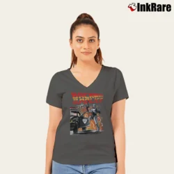 Women’s Back To The Police Robocop V-Neck Tee in charcoal | Chic Neckline, Soft Texture