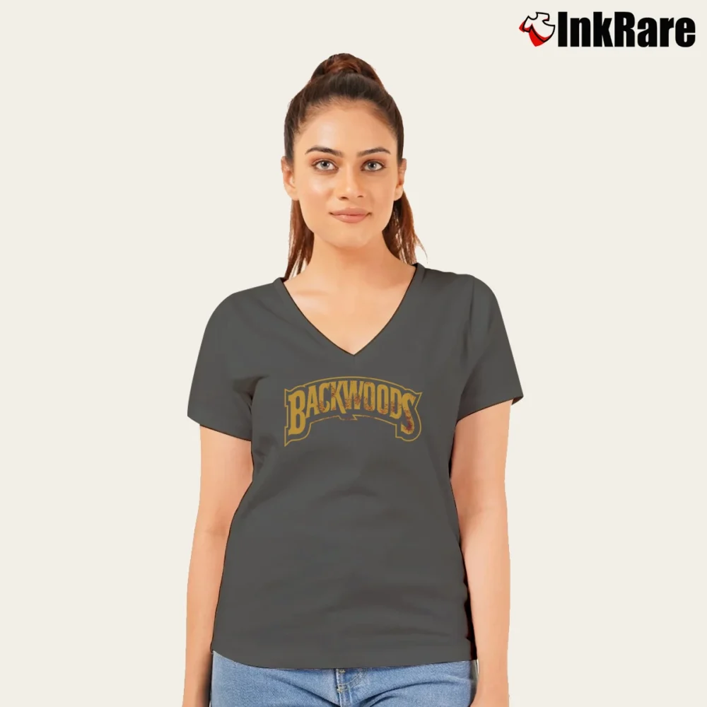 Women’s Backwoods For Jordan 14 Ferrari V-Neck Tee in charcoal | Chic Neckline, Soft Texture