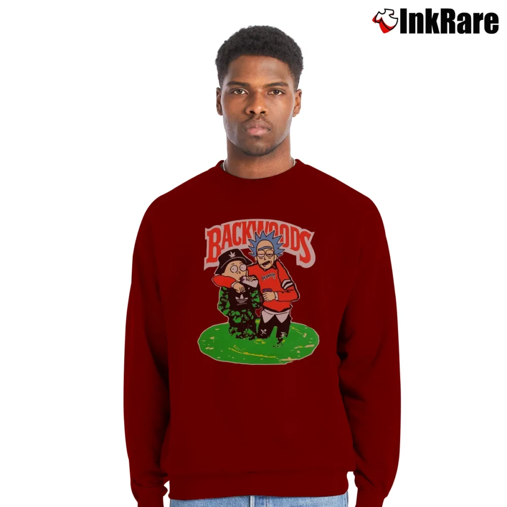 Men’s Backwoods Rick And Morty Crewneck Sweatshirt in maroon | Cozy Fabric, Clean Style