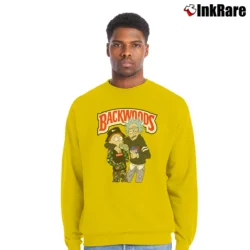 Men’s Backwoods Rick And Morty TV Show Novelty Crewneck Sweatshirt in yellow | Cozy Fabric, Clean Style