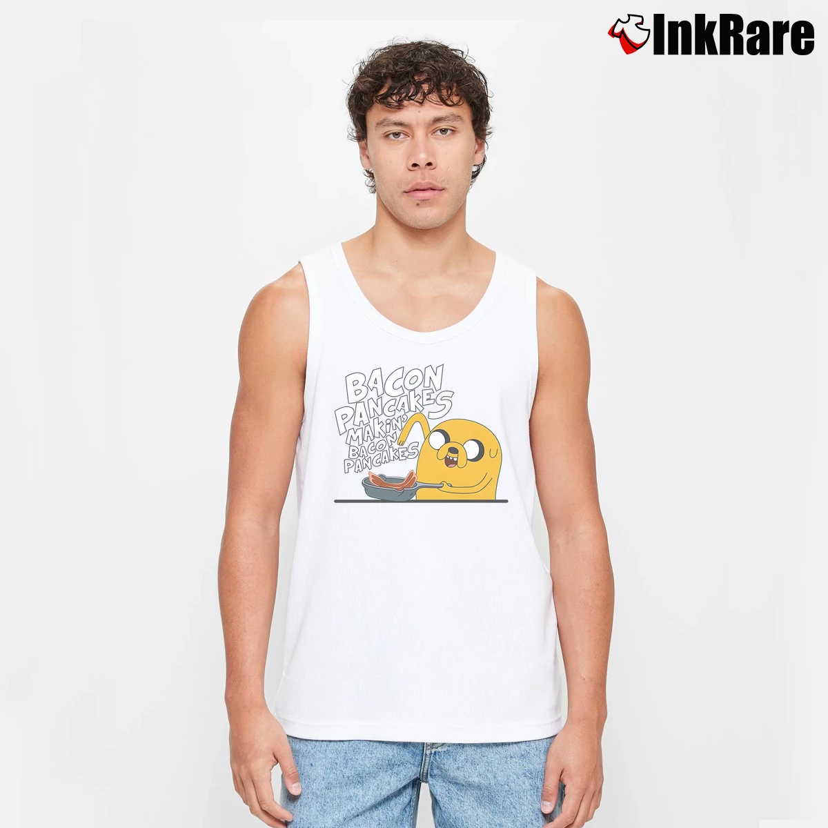 Men’s Bacon Pancakes Adventure Time Tank Top in white | Breathable, Active-Friendly Design