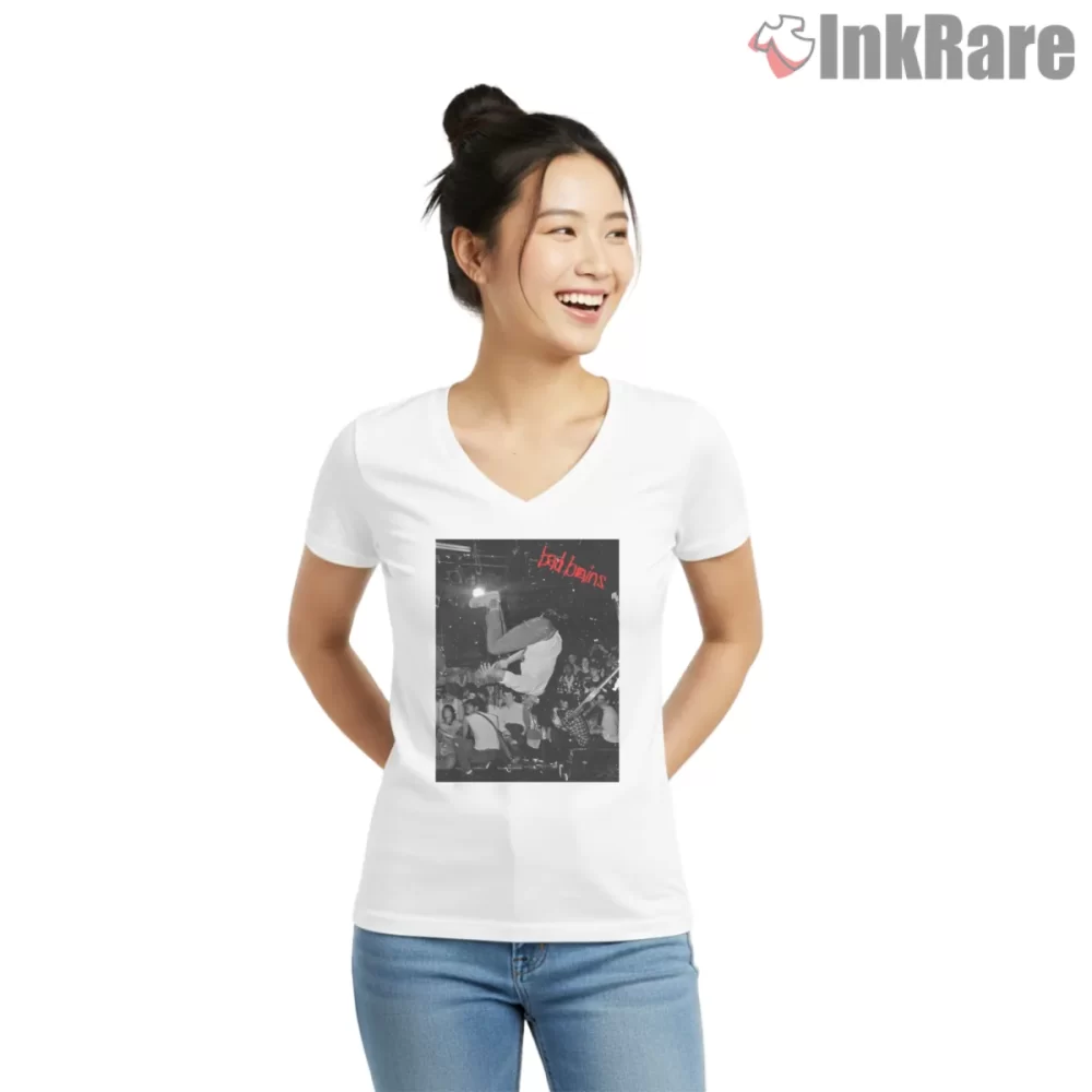 Bad Brains Banned In Dc Crowd Dive Shirt on white v-neck shirt for women graphic tee