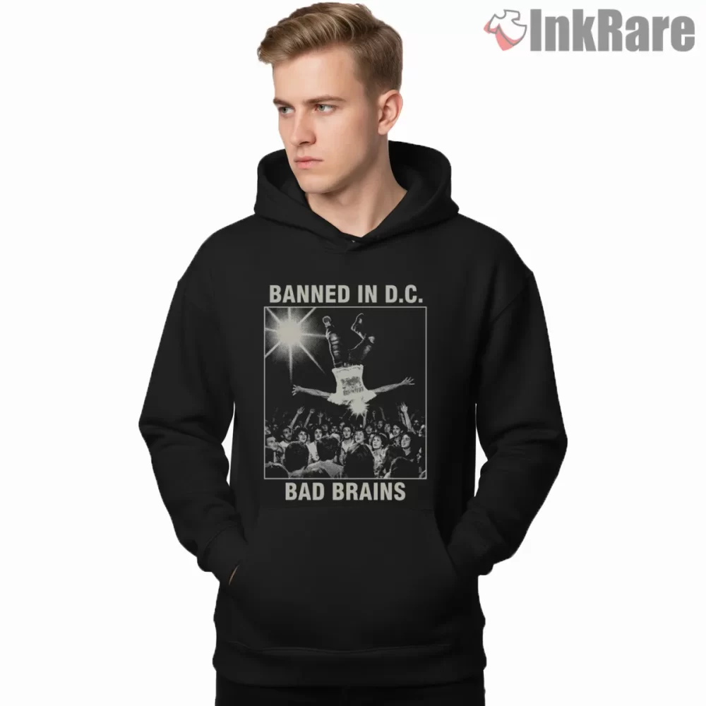 Bad Brains Banned In Dc Stage Dive Shirt on black hoodie for men graphic tee