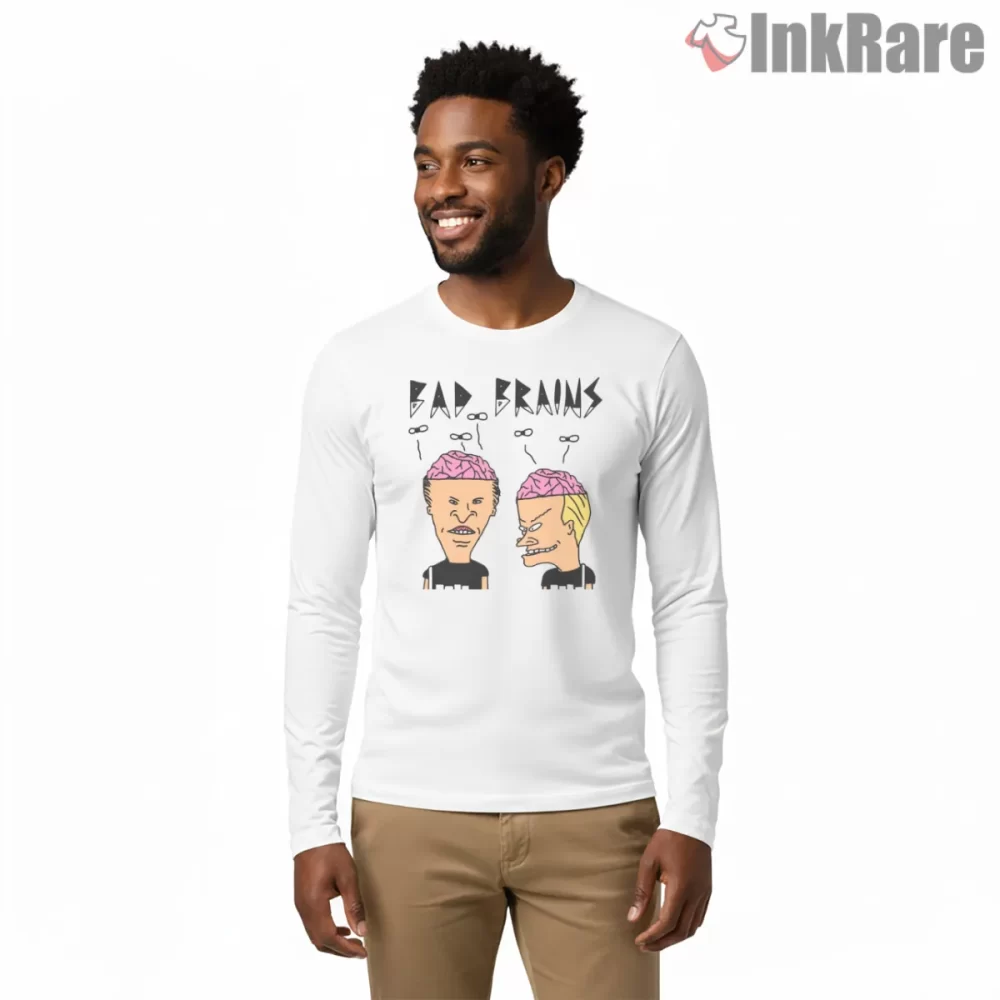 Bad Brains Cartoon Duo Parody Shirt on white long sleeve shirt for men graphic tee