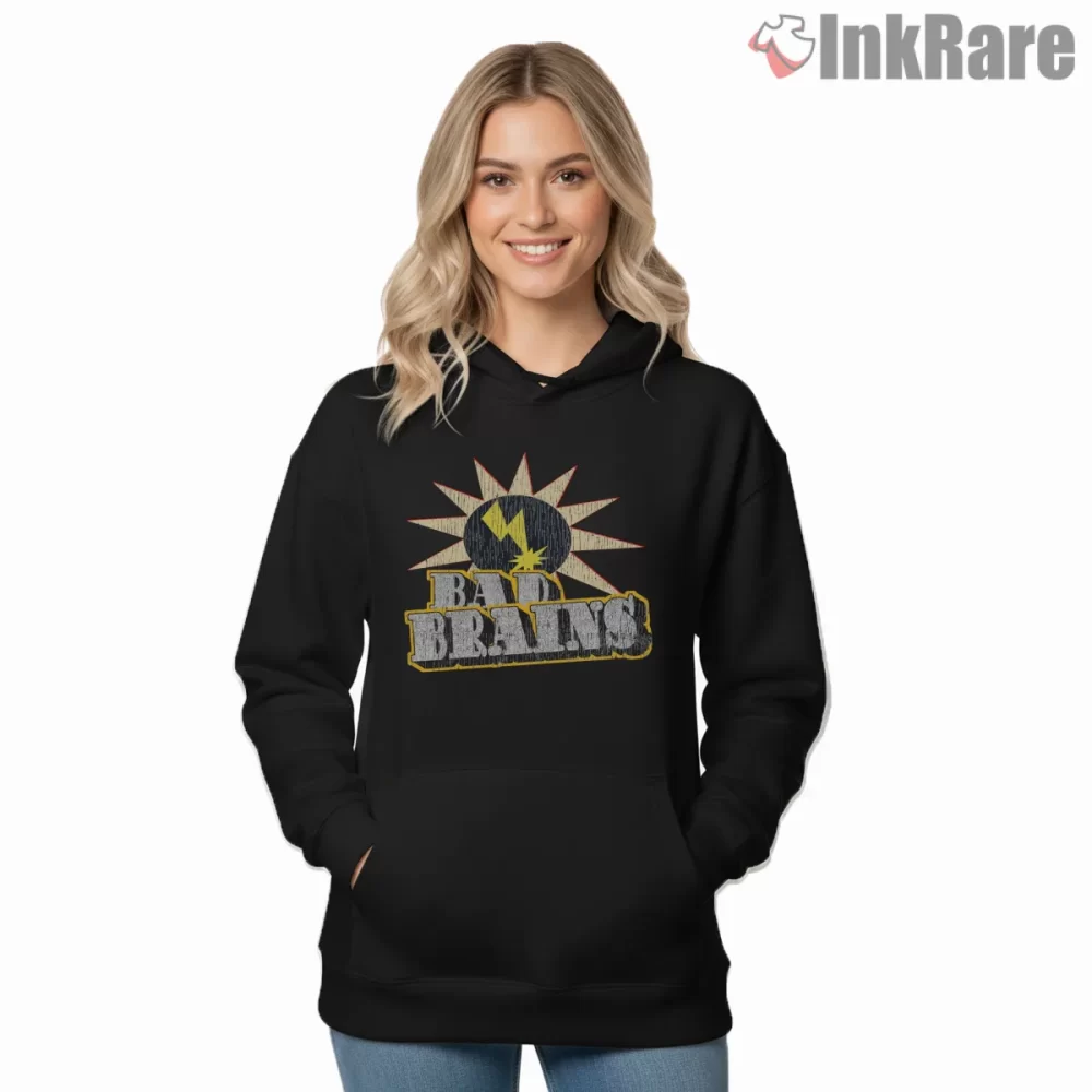 Bad Brains Classic Lightning Logo Vintage Shirt on black hoodie for women graphic tee