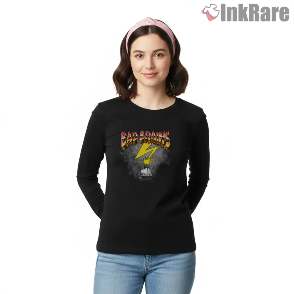 Bad Brains Dark Energy Lightning Shirt on black long sleeve shirt for women graphic tee