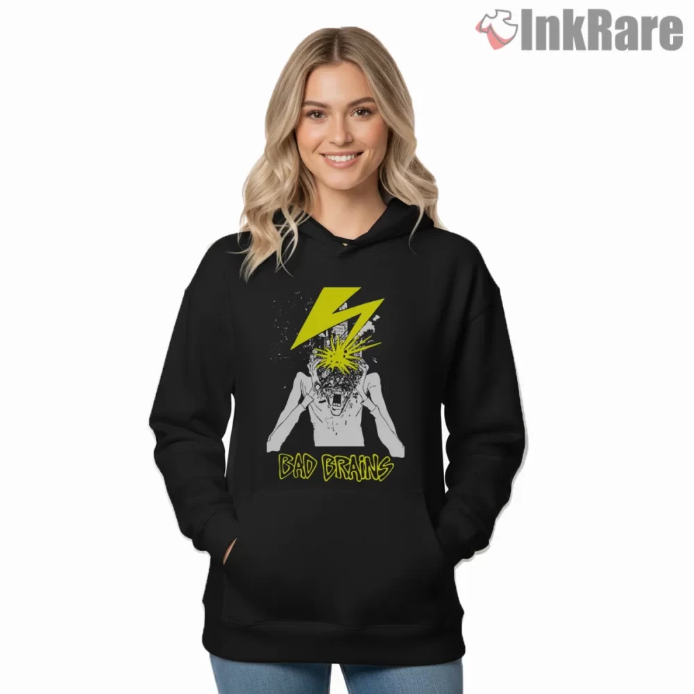 Bad Brains Explosive Band Energy Shirt on black hoodie for women graphic tee