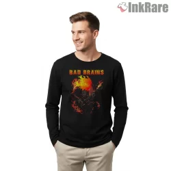 Bad Brains Flaming Guitar Fan Art Shirt on black long sleeve shirt for men graphic tee