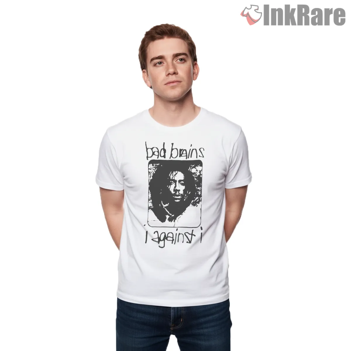 Bad Brains I Against I Band Portrait Short Sleeve White Bad Brains I Against I Band Portrait Shirt on white short sleeve shirt for men graphic tee