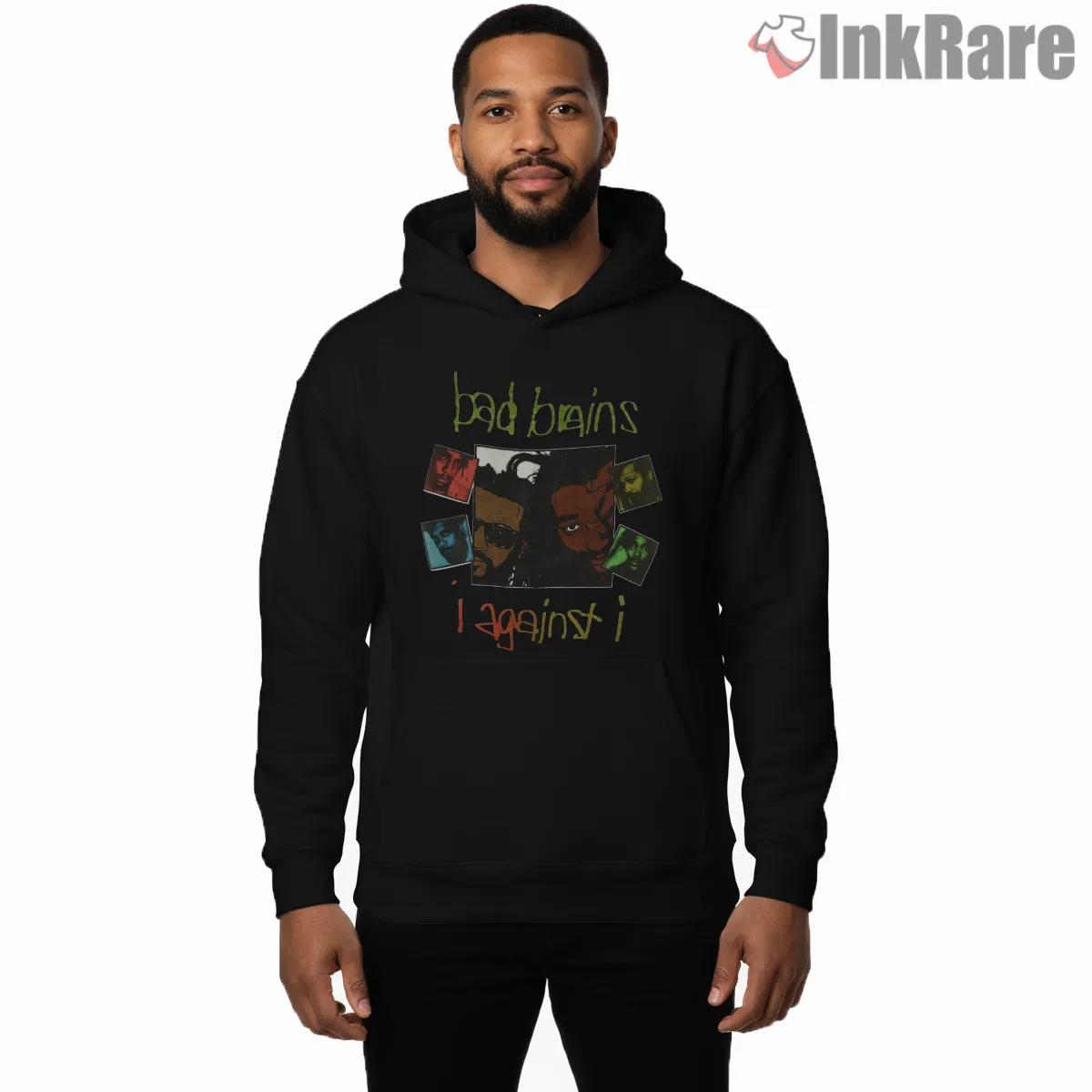 Bad Brains I Against I Collage Portrait Hoodie Black Bad Brains I Against I Collage Portrait Shirt on black hoodie for men graphic tee