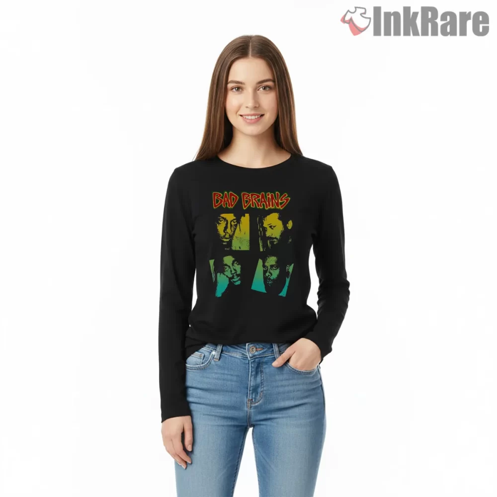Bad Brains I Against I Color Block Portrait Shirt on black long sleeve shirt for women graphic tee
