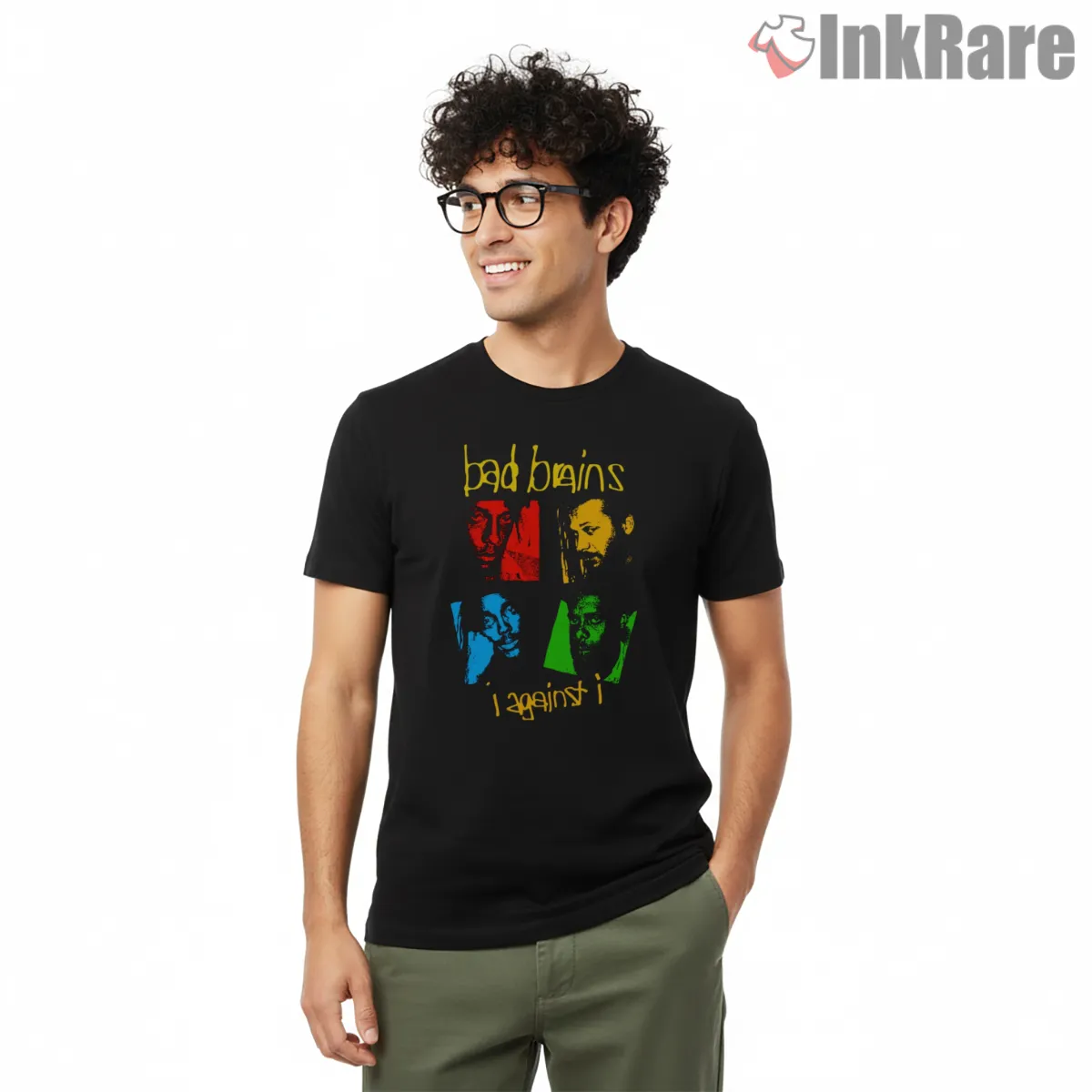 Bad Brains I Against I Split Portrait Short Sleeve Black Bad Brains I Against I Split Portrait Shirt on black short sleeve shirt for men graphic tee