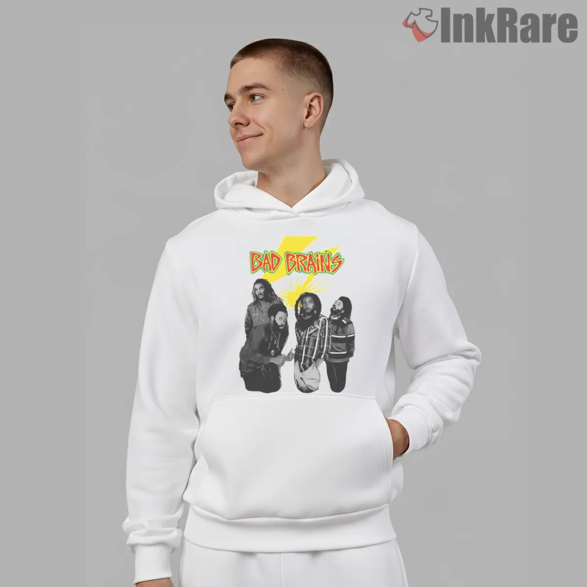 Bad Brains Lightning Bolt Punk Reggae Hoodie White Bad Brains Lightning Bolt Punk Reggae Shirt on white hoodie for men graphic tee