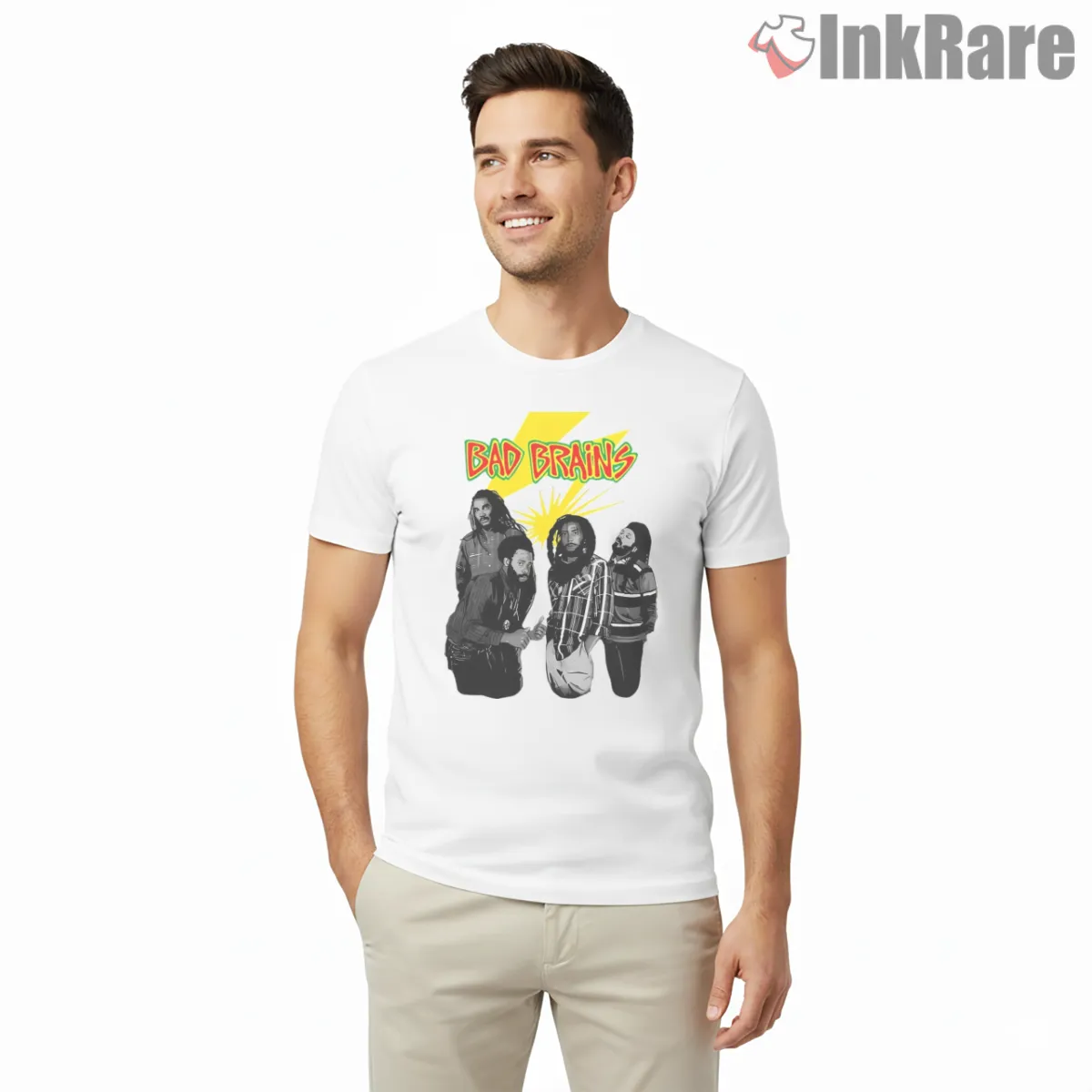 Bad Brains Lightning Bolt Punk Reggae Short Sleeve White Bad Brains Lightning Bolt Punk Reggae Shirt on white short sleeve shirt for men graphic tee