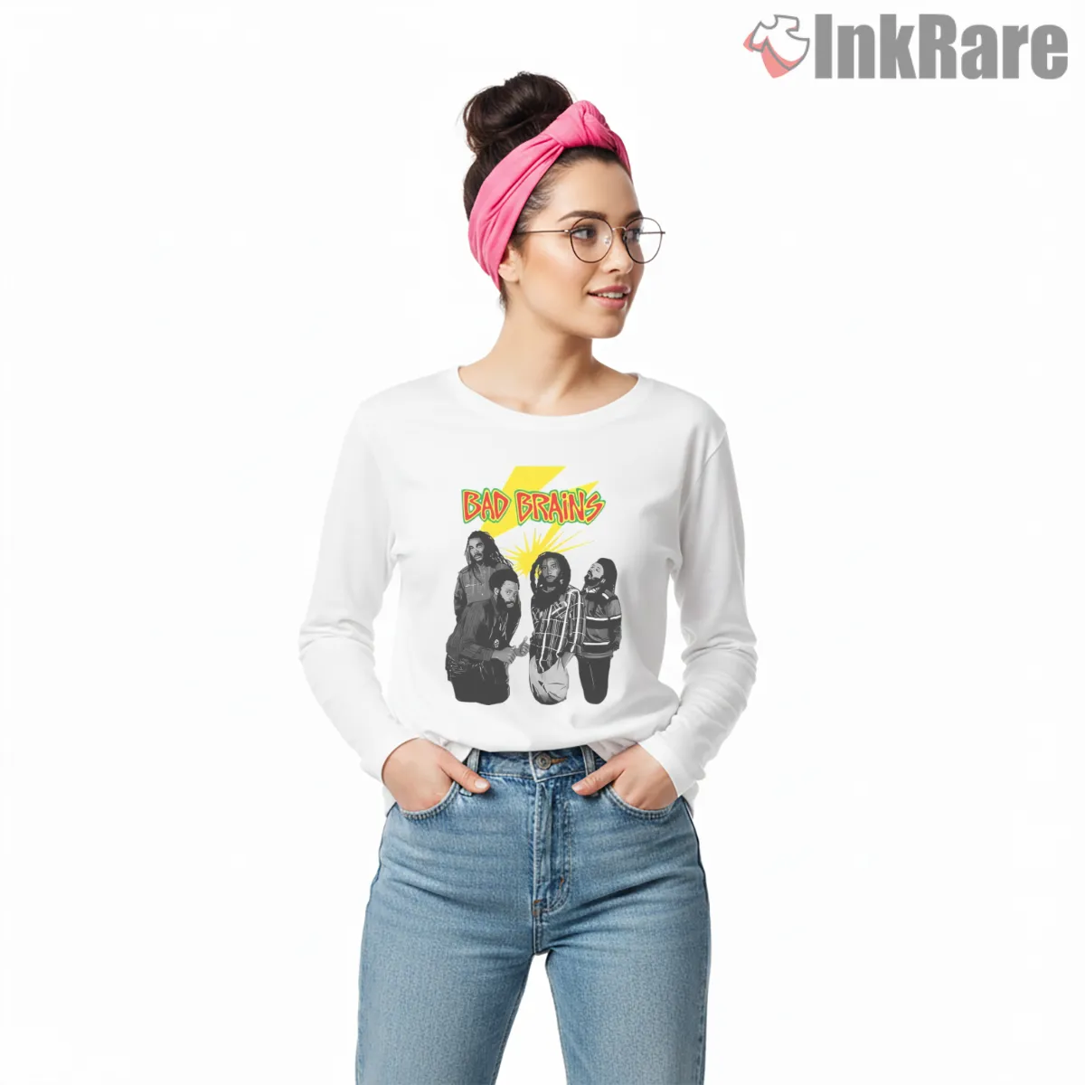 Bad Brains Lightning Bolt Punk Reggae Long Sleeve White Bad Brains Lightning Bolt Punk Reggae Shirt on white long sleeve shirt for women graphic tee