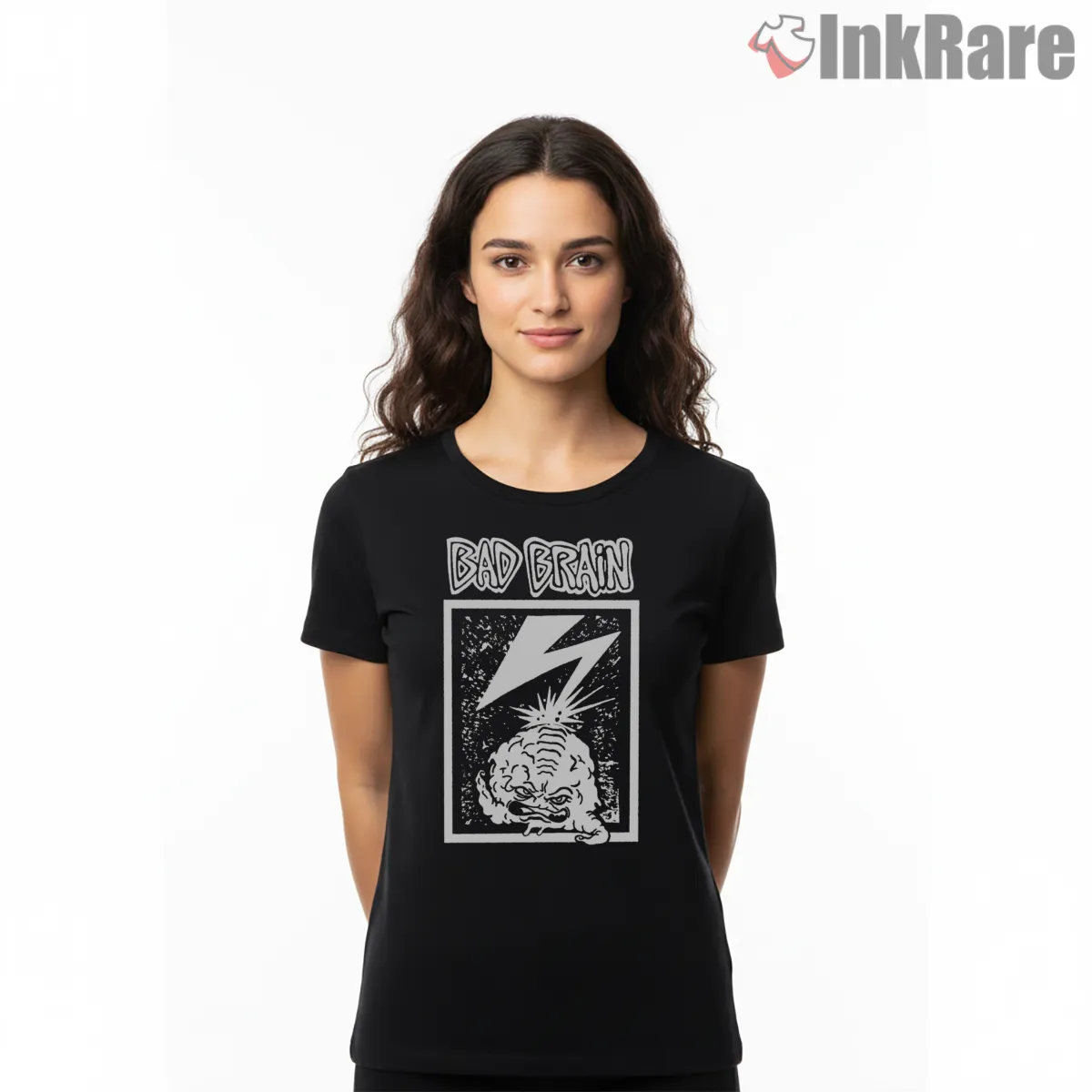 Bad Brains Lightning Brain Cartoon Short Sleeve Black Bad Brains Lightning Brain Cartoon Shirt on black short sleeve shirt for women graphic tee