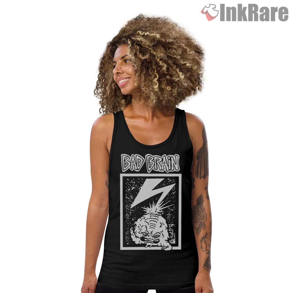 Bad Brains Lightning Brain Cartoon Tank Top Black Bad Brains Lightning Brain Cartoon Shirt on black tank top for women graphic tee