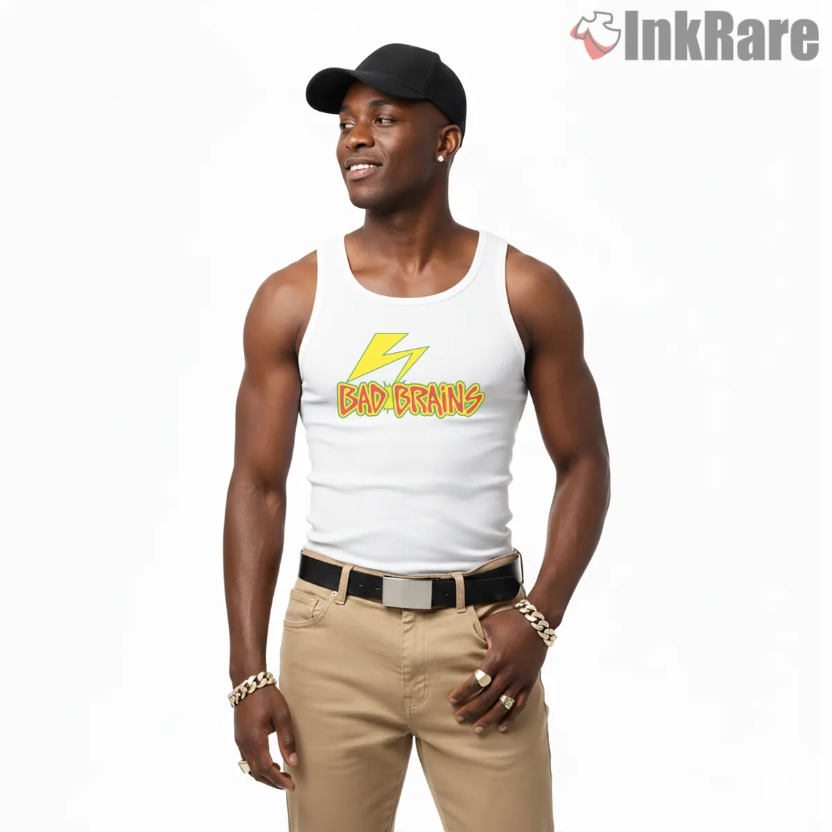 Bad Brains Lightning Logo Classic Tank Top White Bad Brains Lightning Logo Classic Shirt on white tank top for men graphic tee