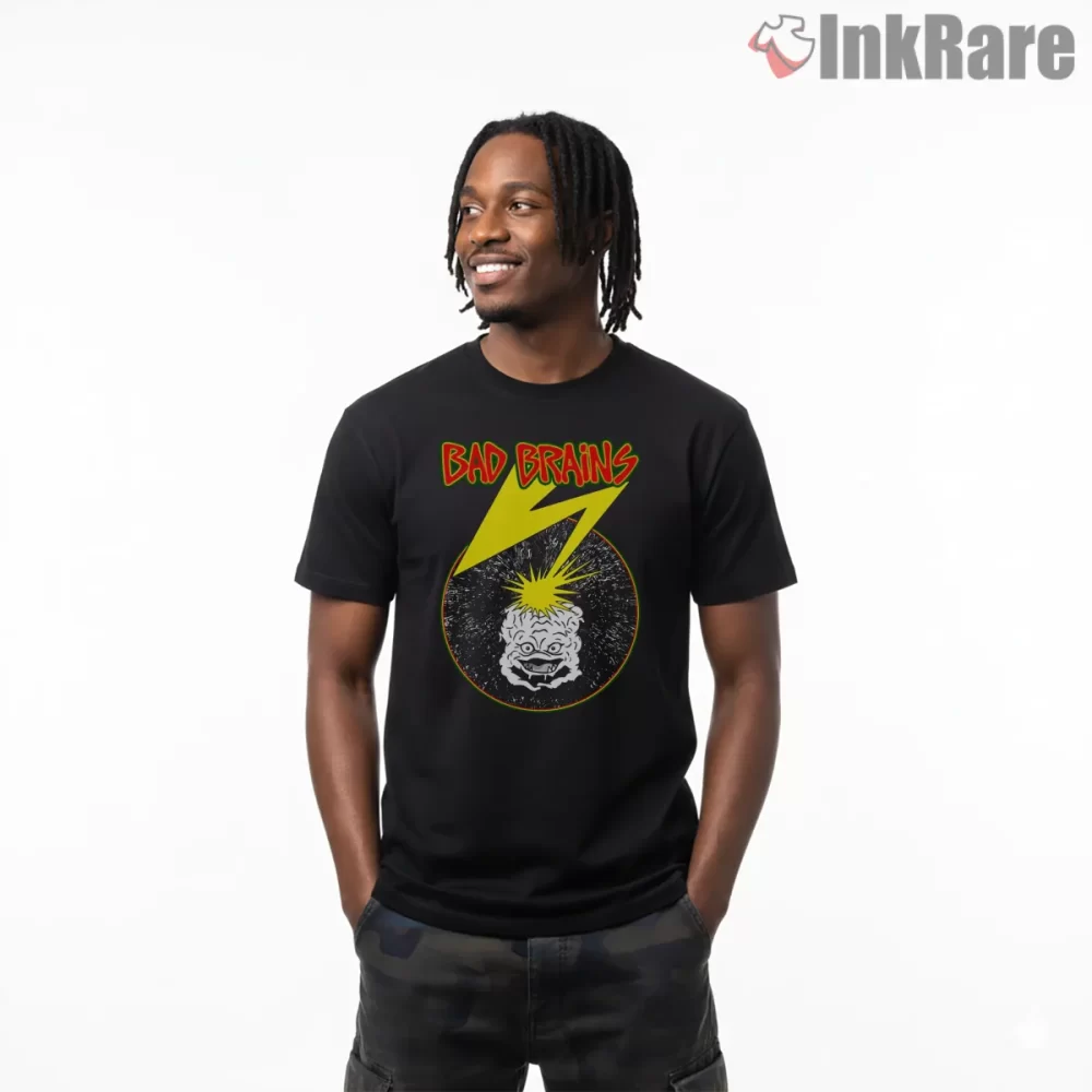 Bad Brains Lightning Mind Music Core Shirt on black short sleeve shirt for men graphic tee