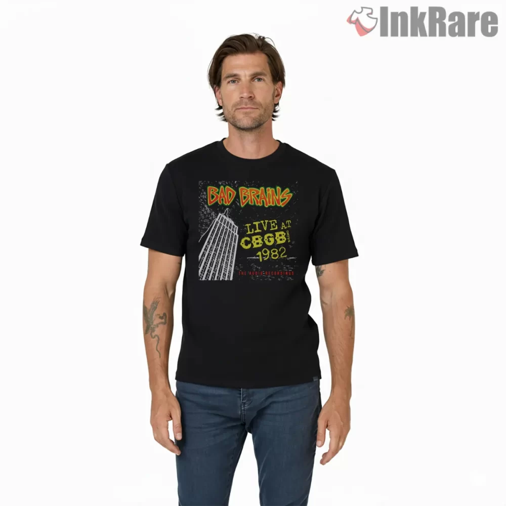 Bad Brains Live At Cbgb Tower Shirt on black short sleeve shirt for men graphic tee