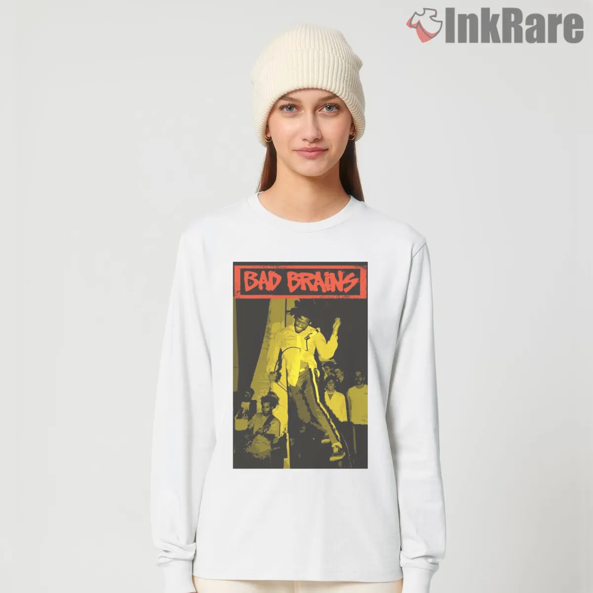 Bad Brains Live Yellow Stage Moment Shirt on white long sleeve shirt for women graphic tee