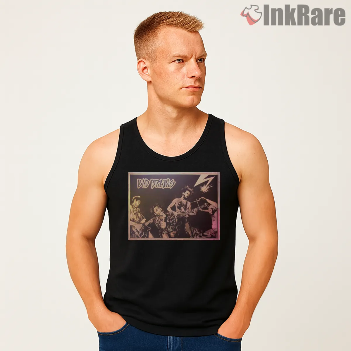 Bad Brains Quickness Live Motion Shirt on black tank top for men graphic tee