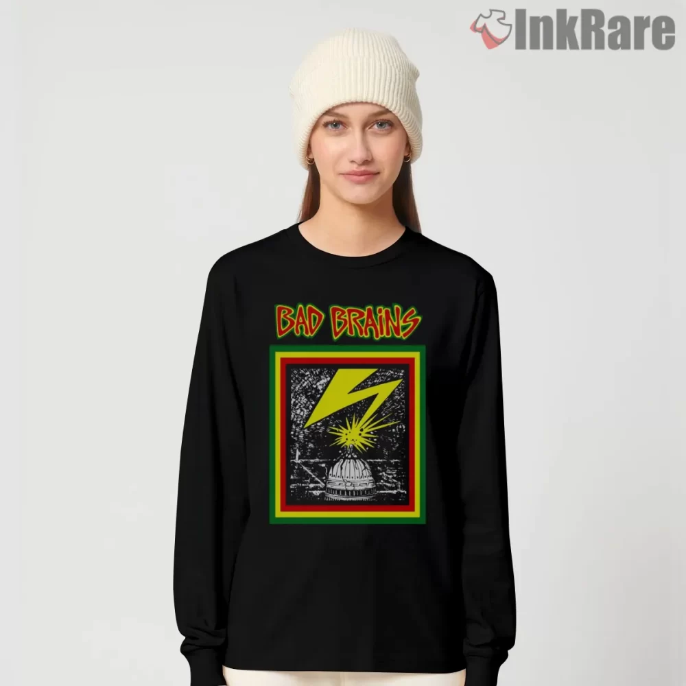 Bad Brains Rare Lightning Frame Shirt on black long sleeve shirt for women graphic tee