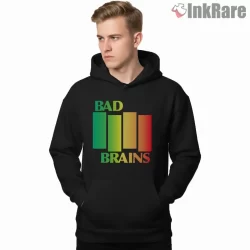 Bad Brains Rasta Bar Minimal Logo Shirt on black hoodie for men graphic tee