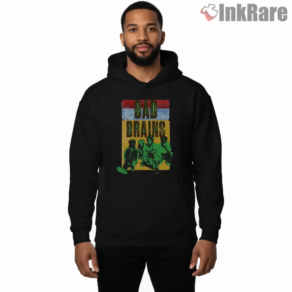Bad Brains Rasta Gradient Band Graphic Shirt on black hoodie for men graphic tee