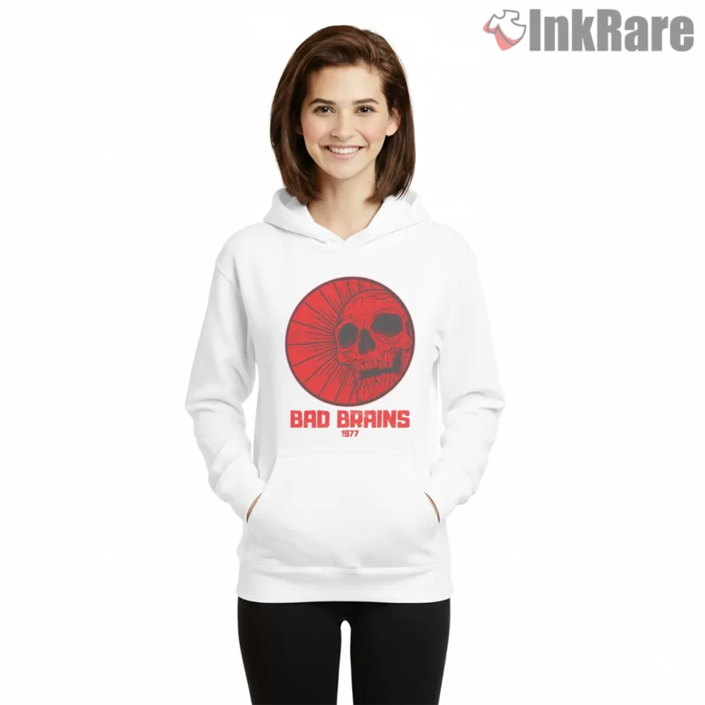 Bad Brains Red Skull Vintage Emblem Shirt on white hoodie for women graphic tee