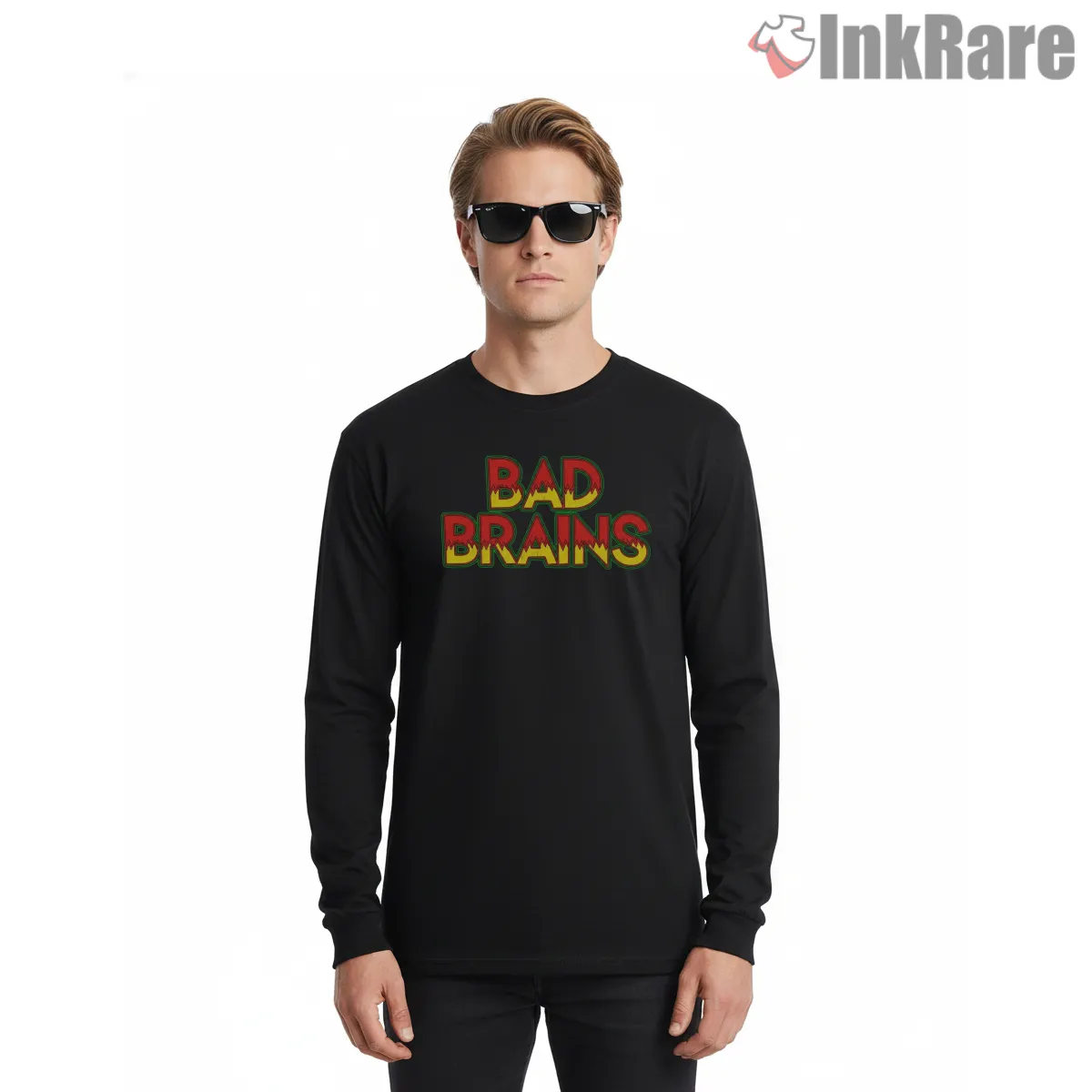 Bad Brains Reggae Rock Classic Logo Shirt on black long sleeve shirt for men graphic tee