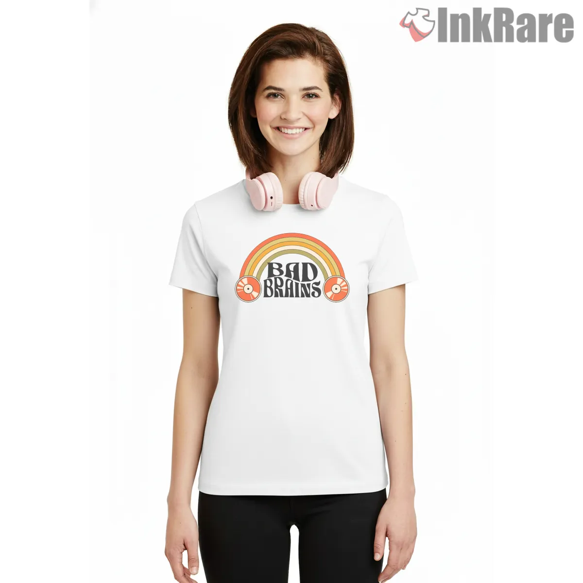 Bad Brains Retro Rainbow Logo Short Sleeve White Bad Brains Retro Rainbow Logo Shirt on white short sleeve shirt for women graphic tee