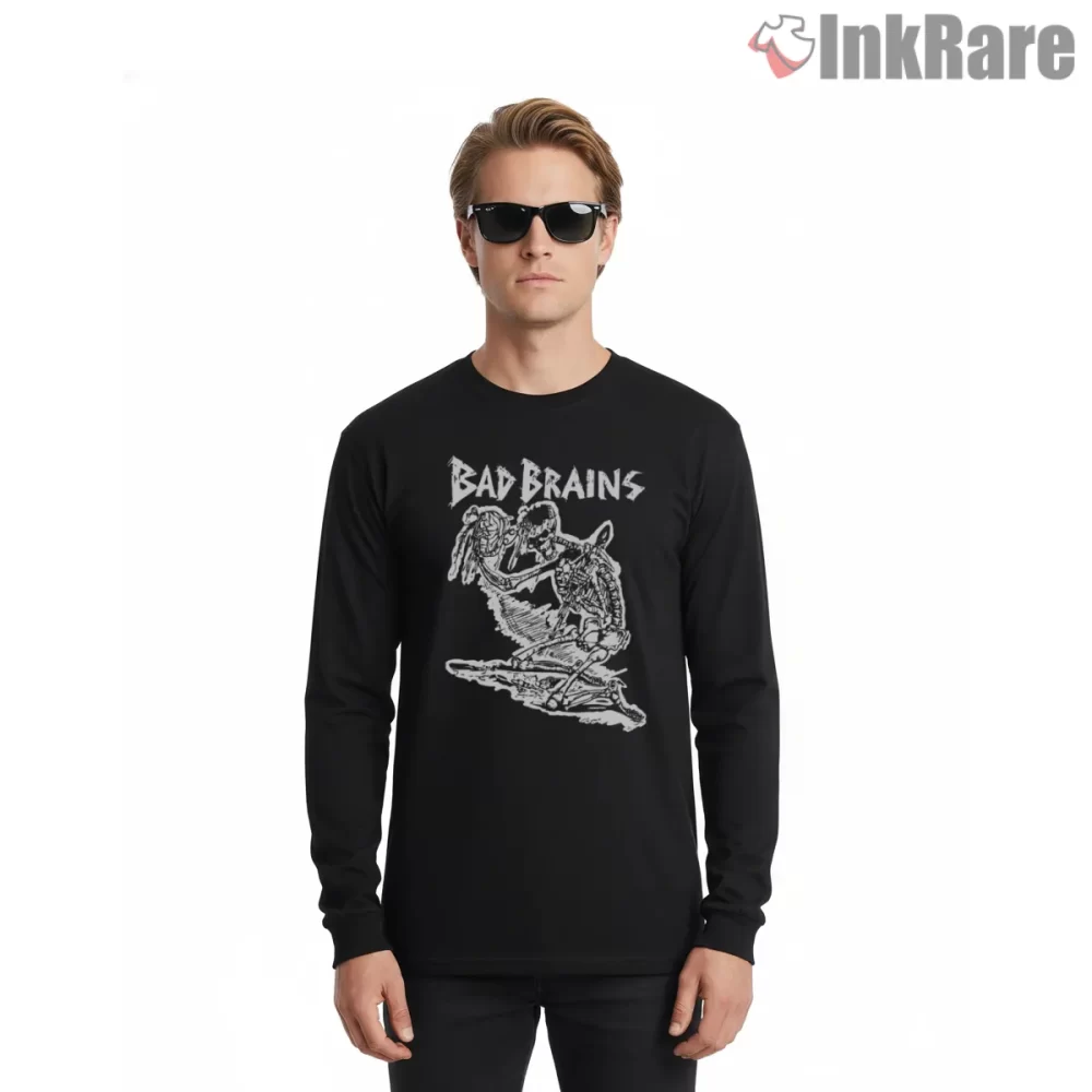 Bad Brains Skanking Hardcore Band Shirt on black long sleeve shirt for men graphic tee