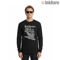Bad Brains Skanking Hardcore Band Shirt on black long sleeve shirt for men graphic tee