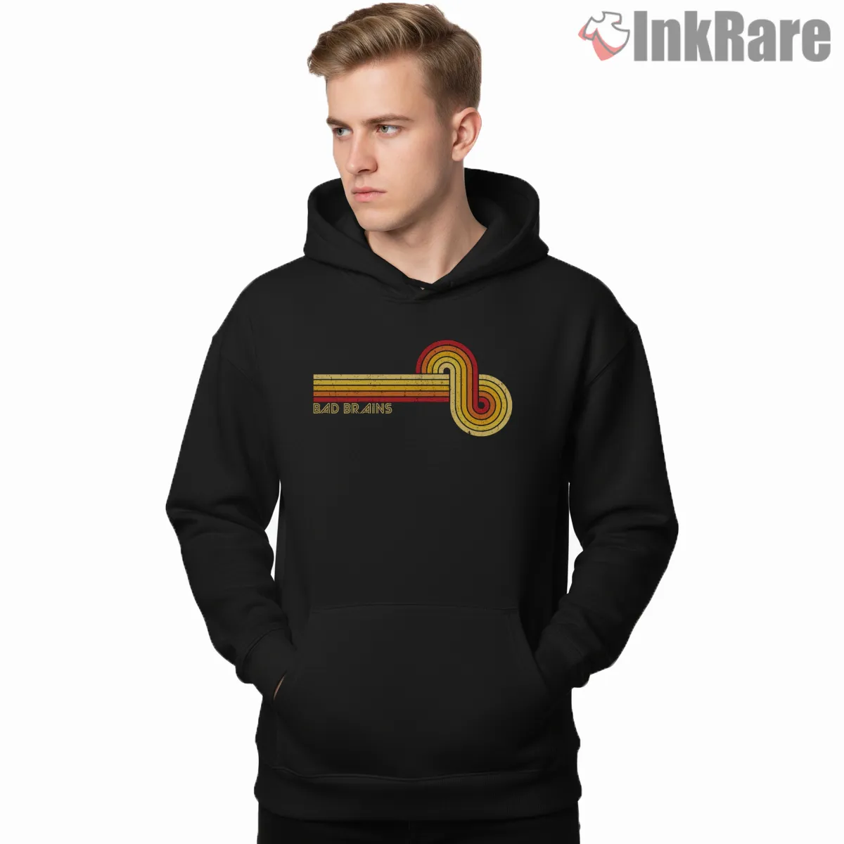 Bad Brains Sunset Line Minimal Groove Shirt on black hoodie for men graphic tee