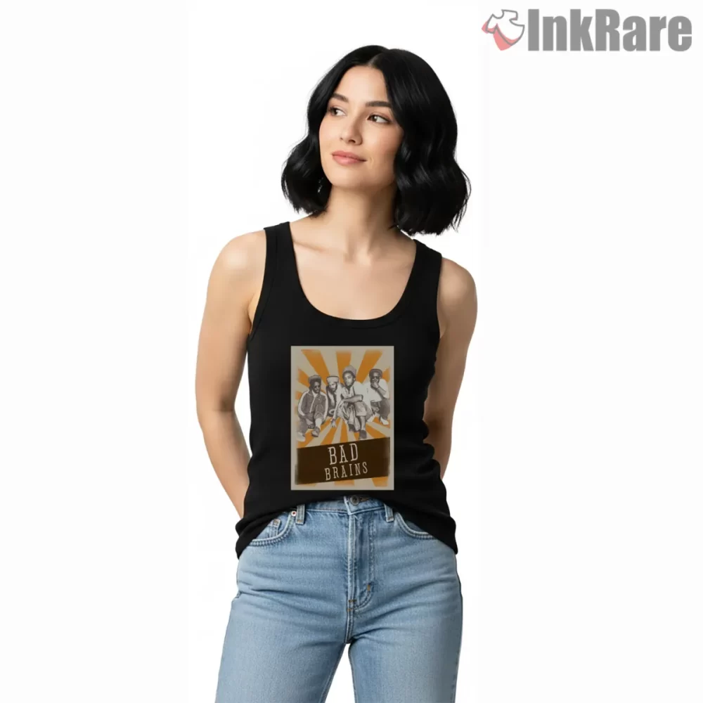Bad Brains Vintage Aesthetic Band Portrait Shirt on black tank top for women graphic tee