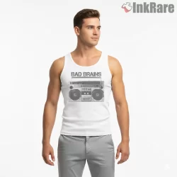 Bad Brains Vintage Boombox Hip Hop Shirt on white tank top for men graphic tee