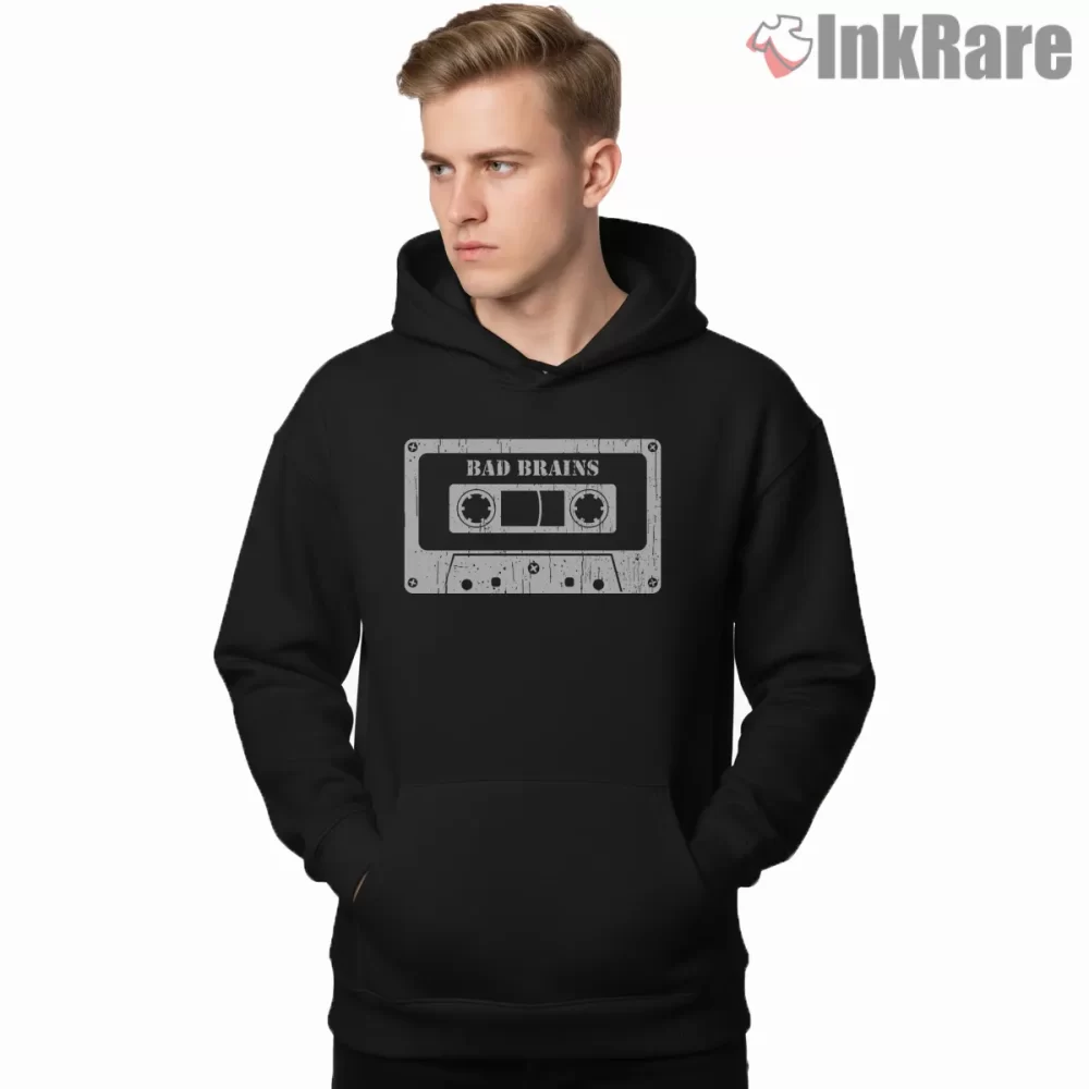 Bad Brains Vintage Cassette Tape Shirt on black hoodie for men graphic tee
