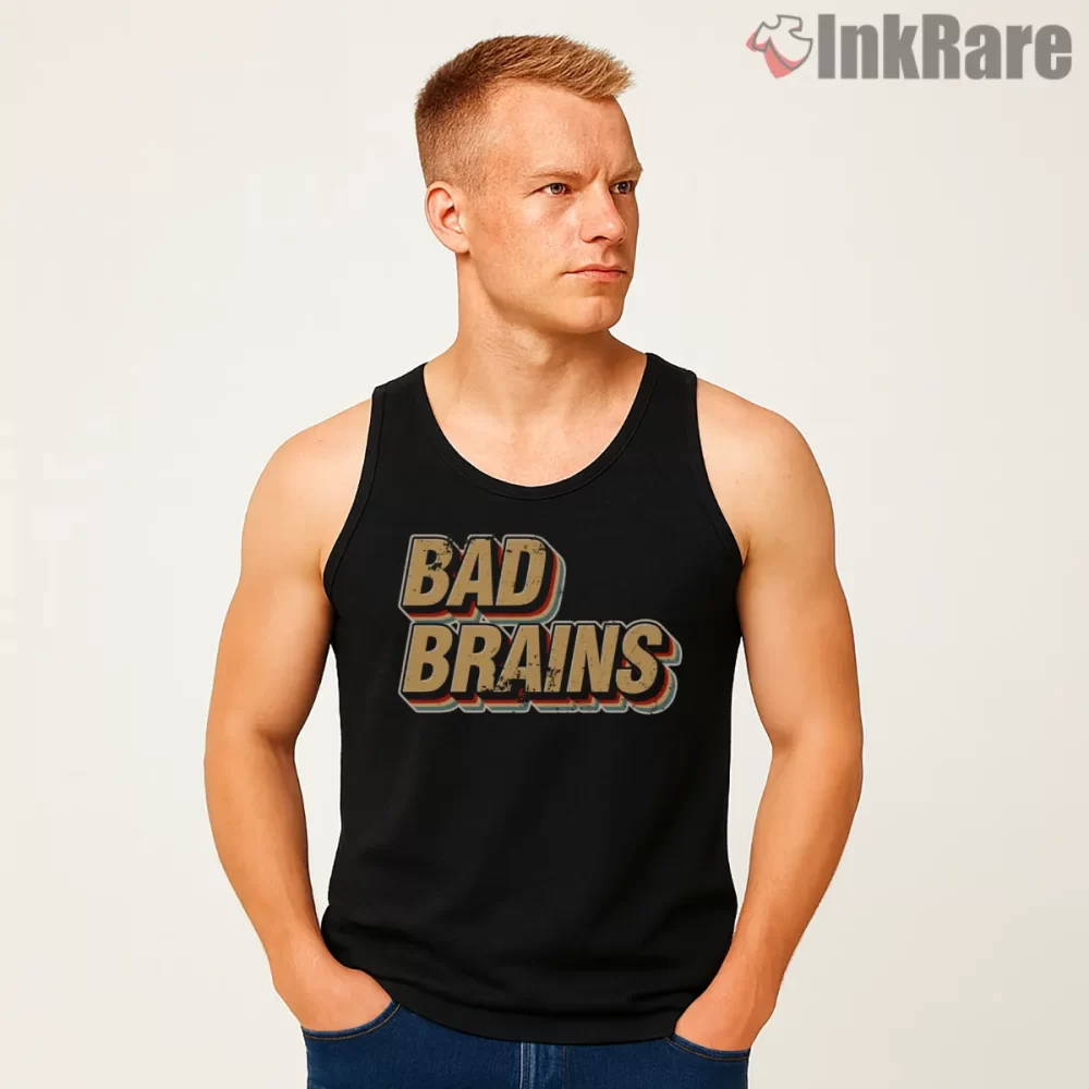 Bad Brains Vintage Distressed Typography Shirt on black tank top for men graphic tee
