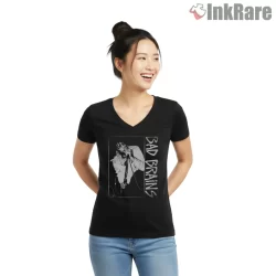 Bad Brains Vintage Halftone Vocal Performance Shirt on black v-neck shirt for women graphic tee