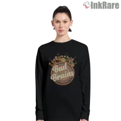 Bad Brains Vintage Music Tour Emblem Shirt on black long sleeve shirt for women graphic tee