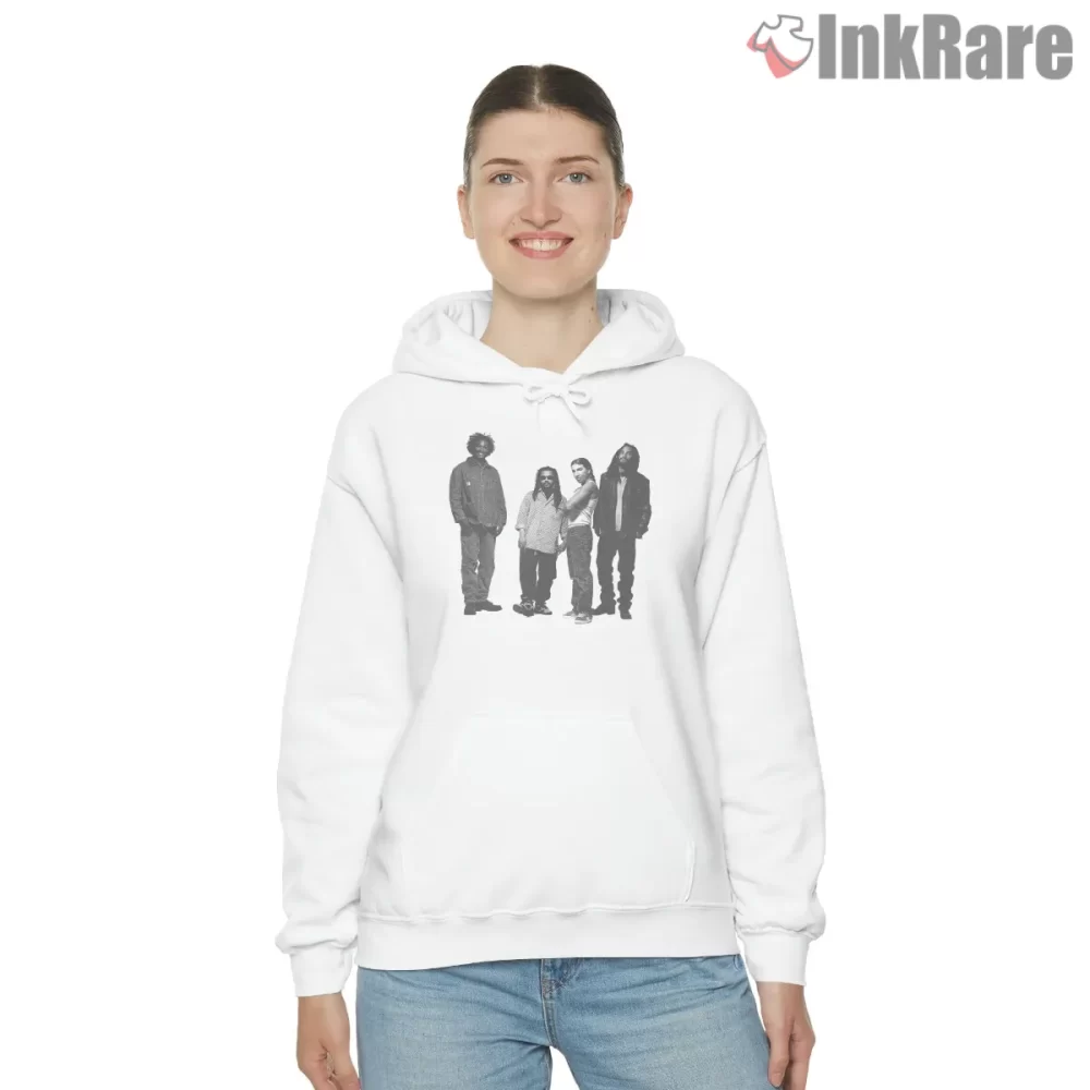 Bad Brains Vintage Pencil Band Portrait Shirt on white hoodie for women graphic tee