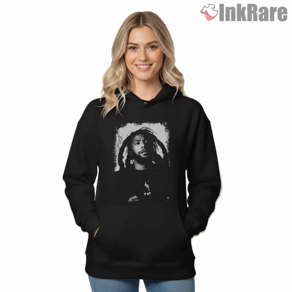 Bad Brains Vintage Vocal Portrait Distressed Shirt on black hoodie for women graphic tee