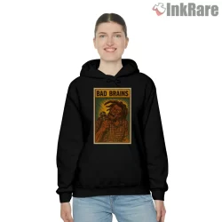 Bad Brains Vintage Vocal Poster Shirt on black hoodie for women graphic tee