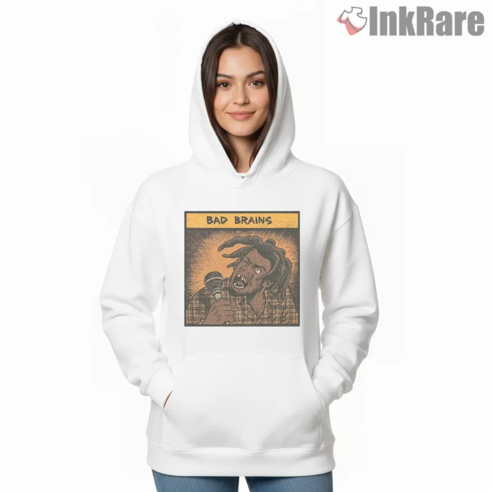 Bad Brains Vocal Fury Attitude Shirt on white hoodie for women graphic tee