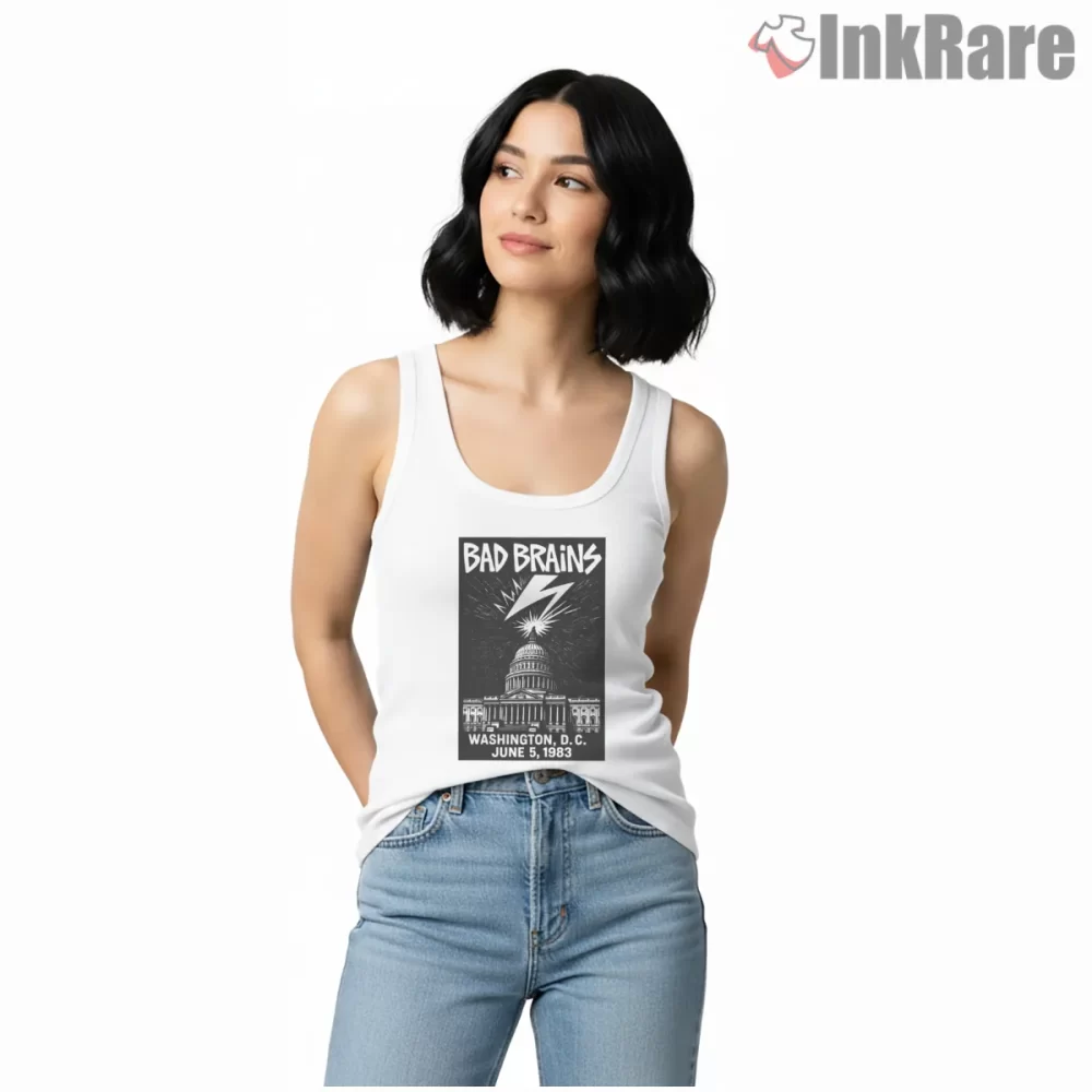 Bad Brains Washington Dc Poster Art Shirt on white tank top for women graphic tee
