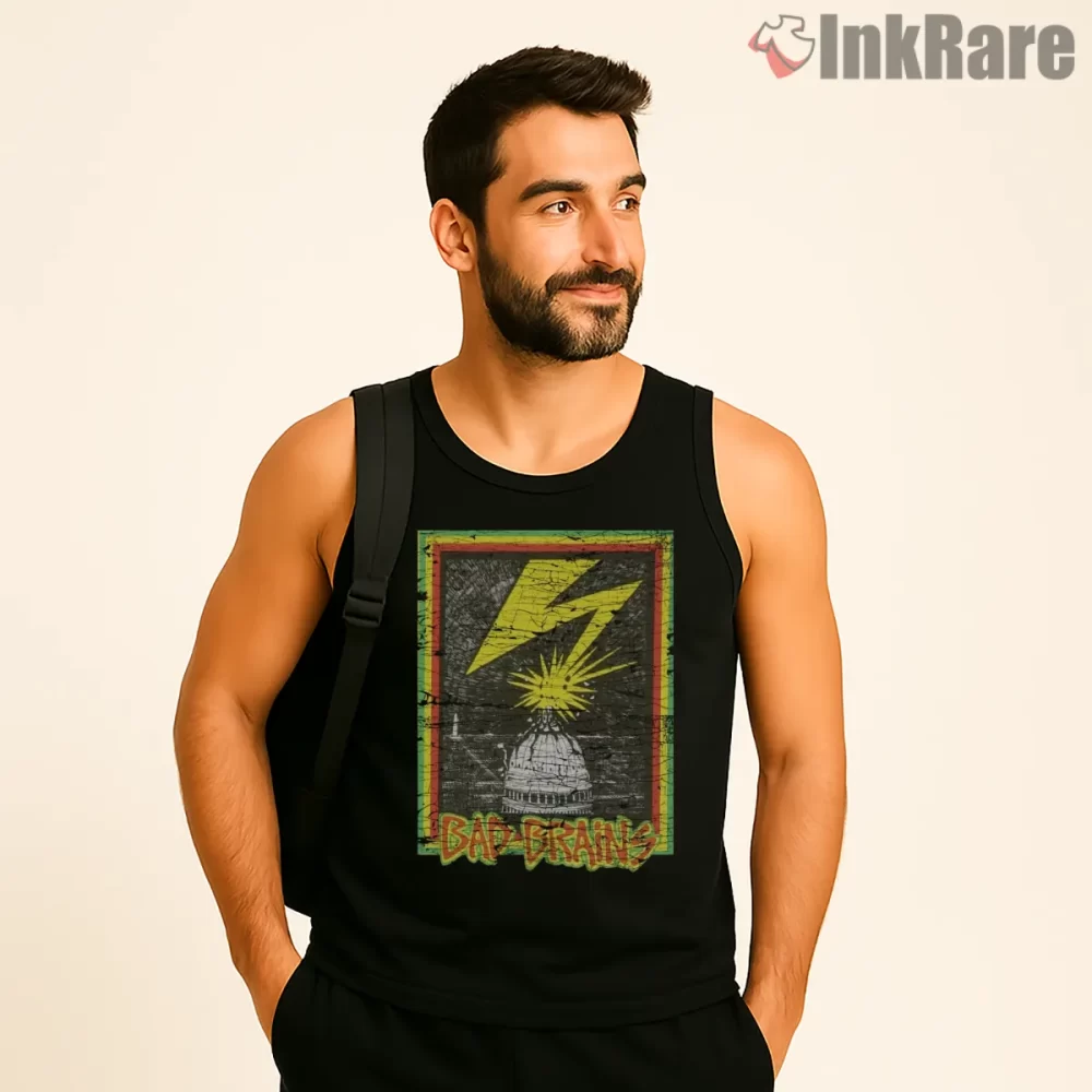 Bad Brains Yellow Tape Eighties Archive Shirt on black tank top for men graphic tee